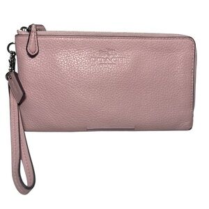 Coach Large Light Pink Pebbled Leather Double Corner Zip Wristlet GUC!